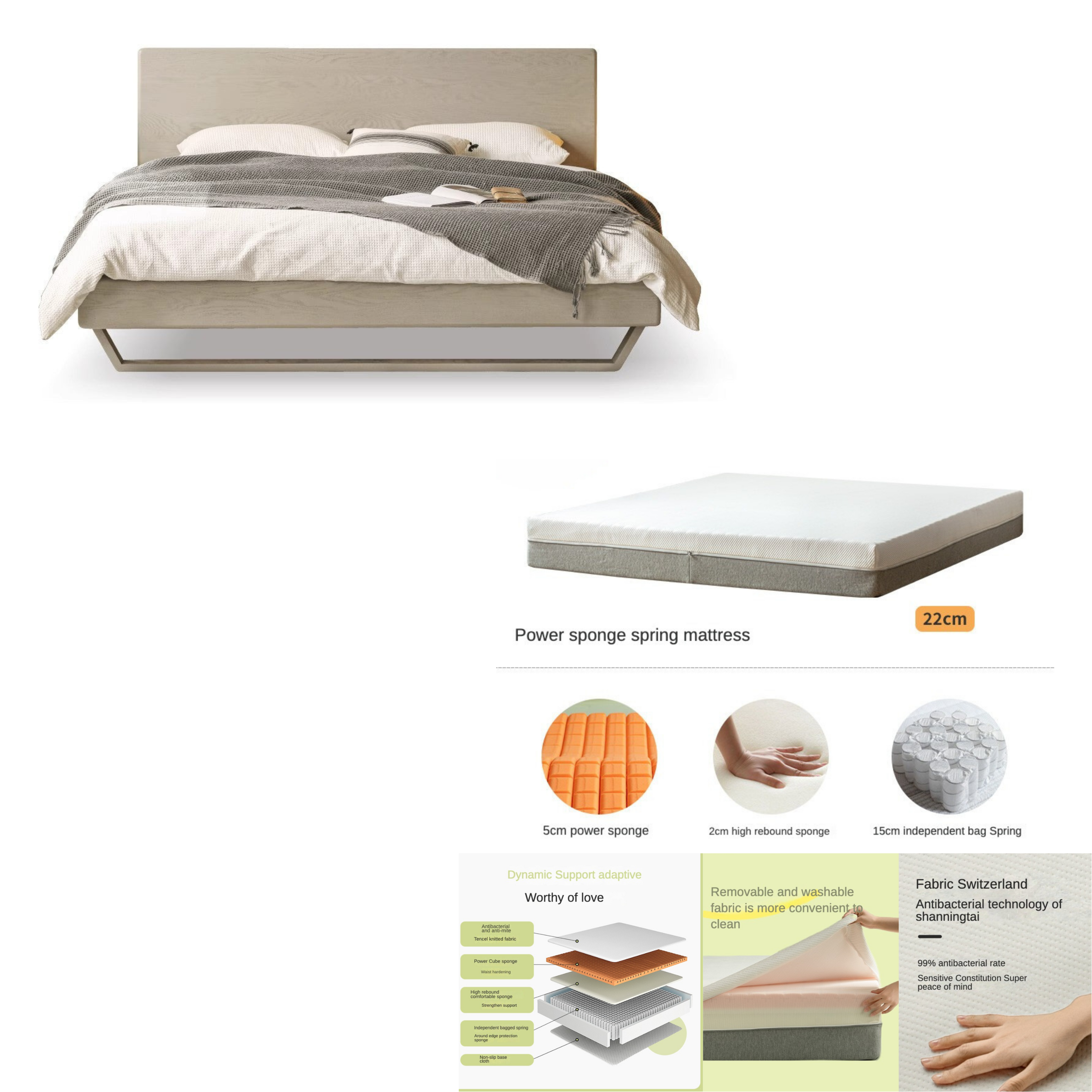 Oak Solid Wood Suspension Bed Light Luxuri "
