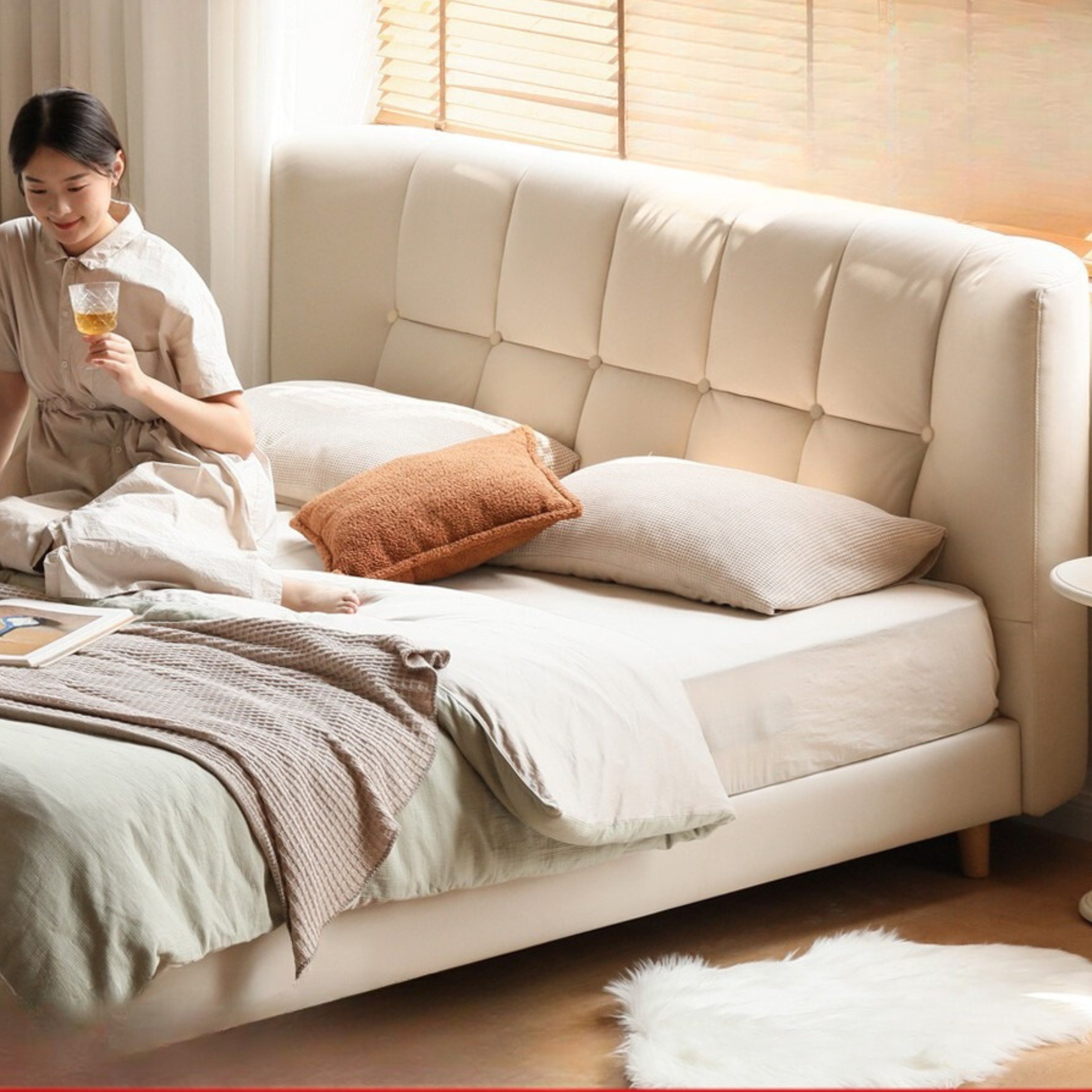 Technology cloth white cream style edge bed_)