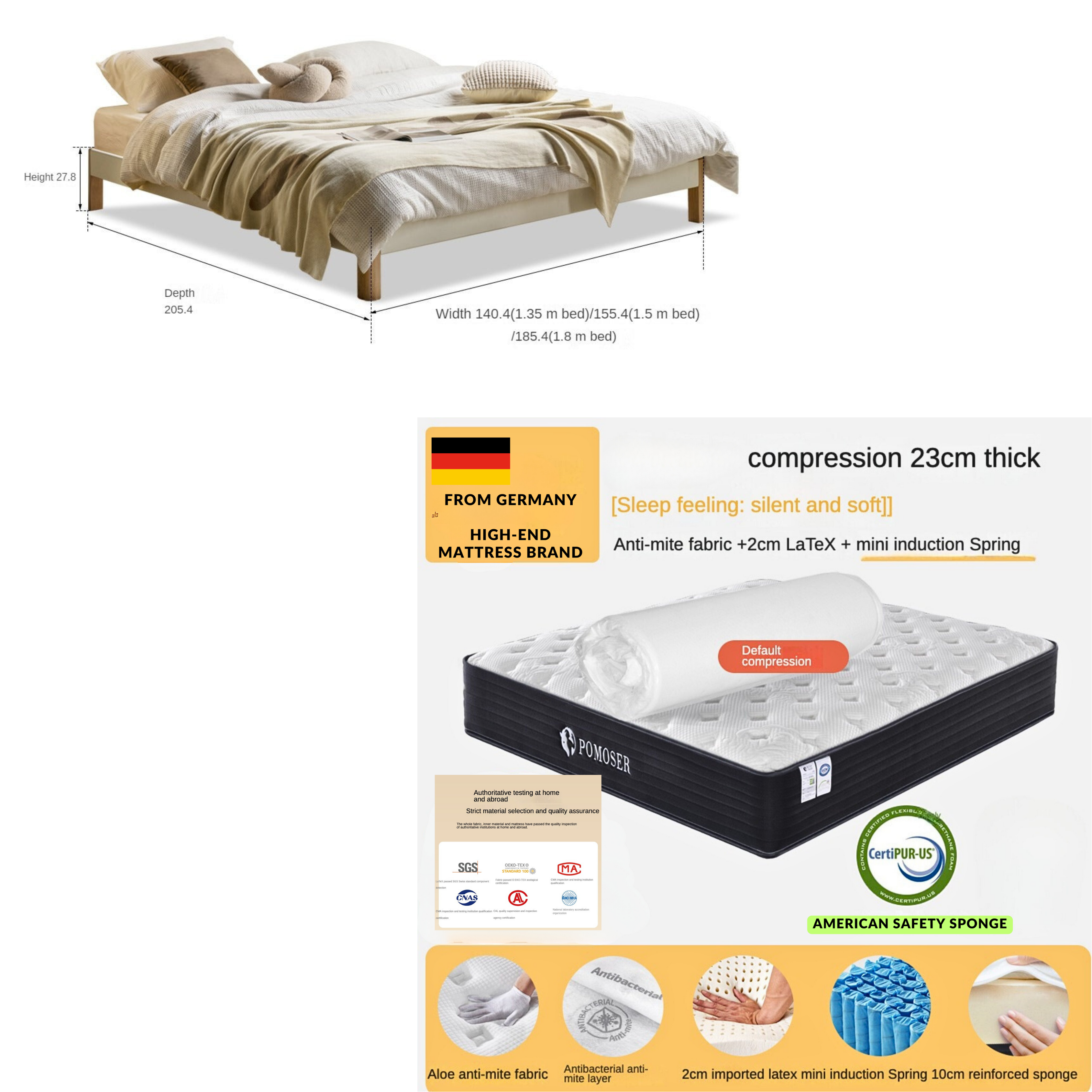 Poplar Solid Wood platform bed, headboard-free Bed milk candies<