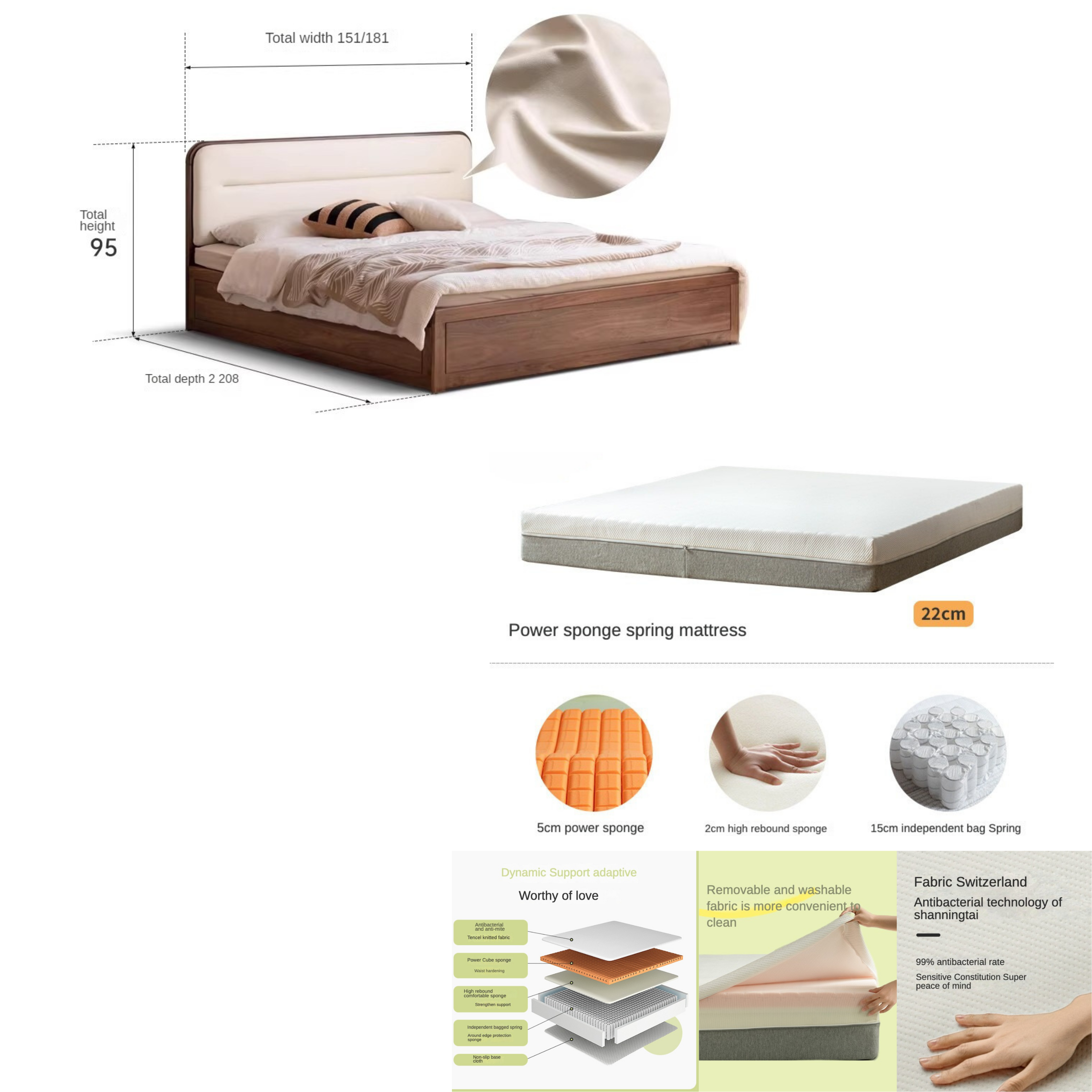 Black walnut solid wood storage box bed technology cloth soft back_)