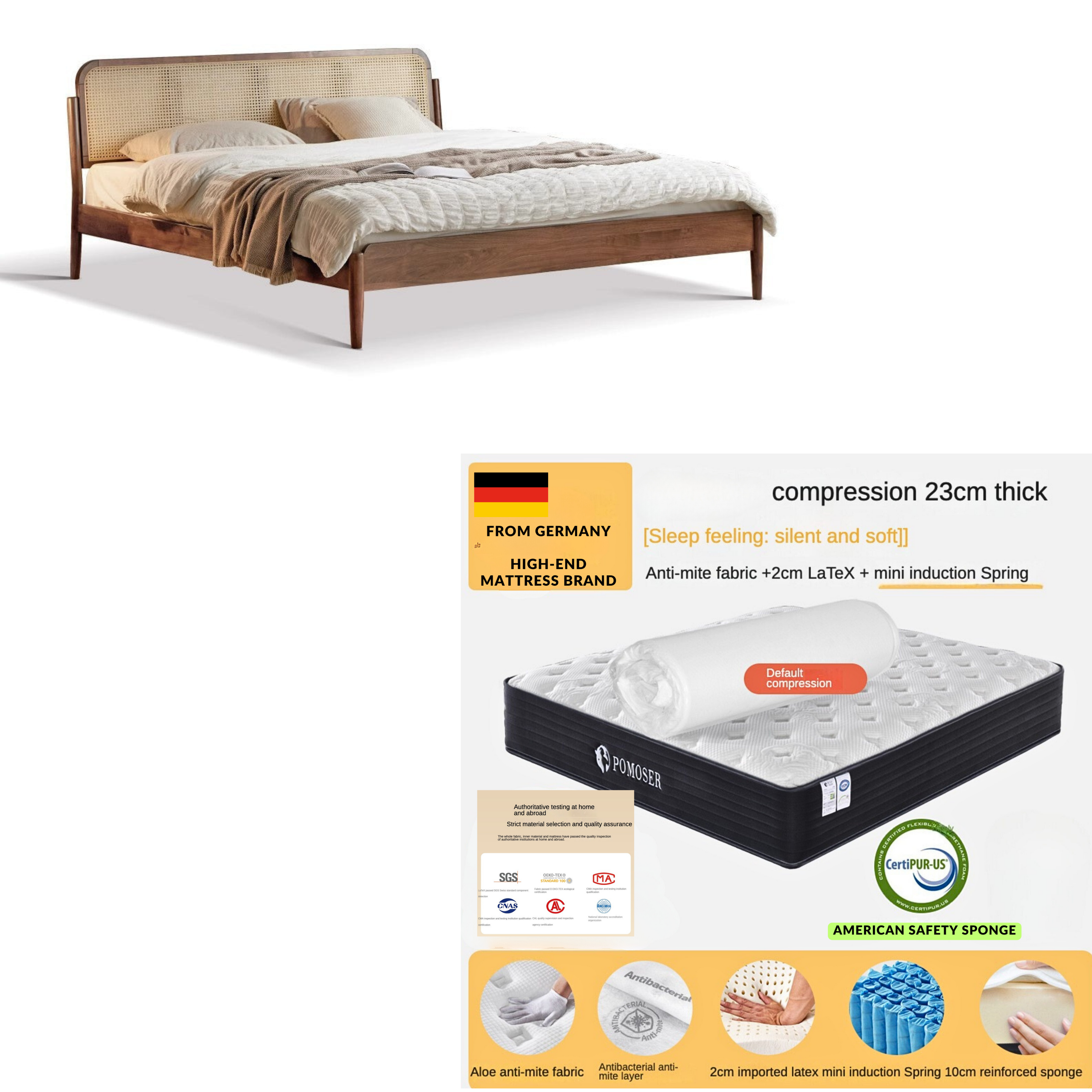 all solid wood bed North American black walnut rattan bed bedroom