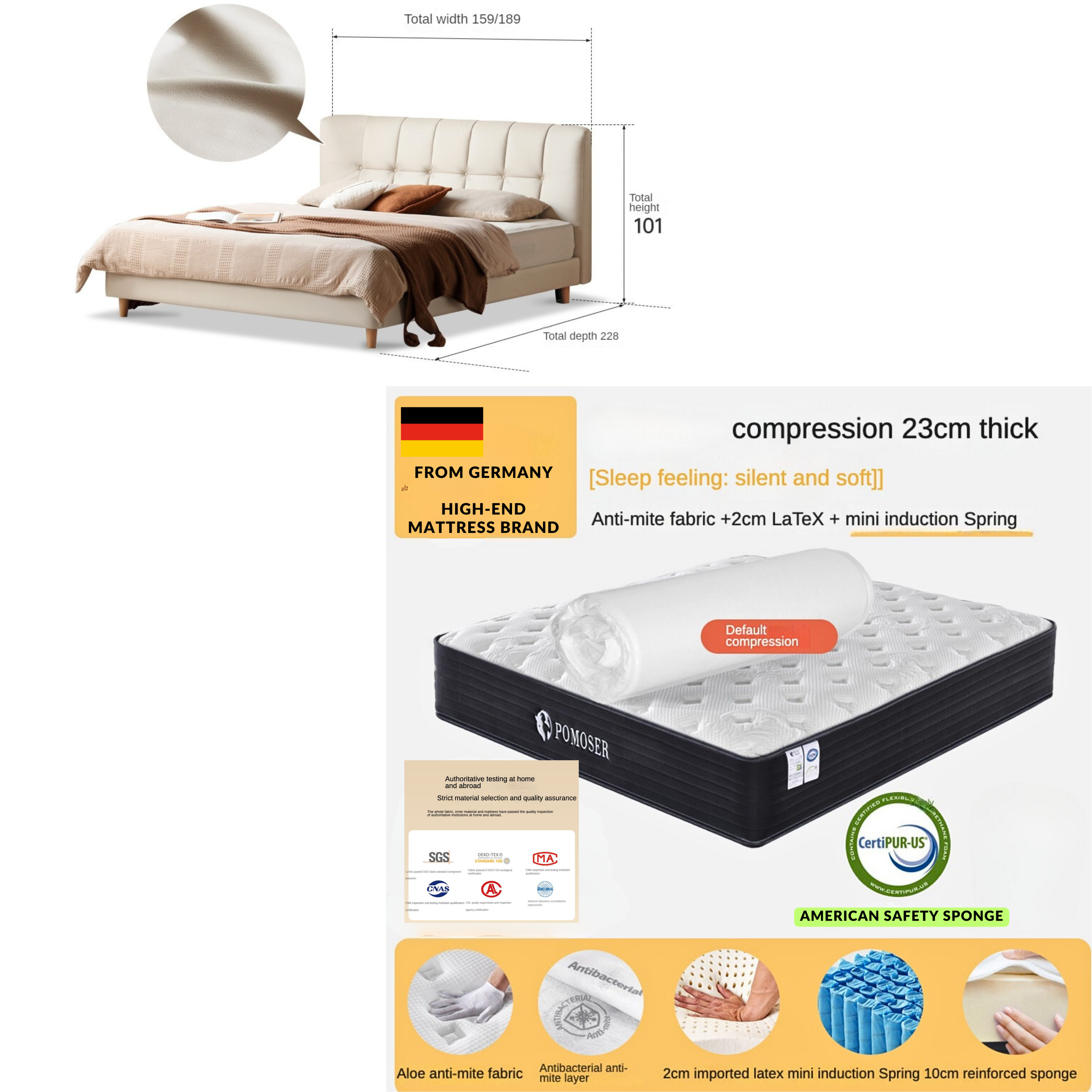 Technology cloth white cream style edge bed"