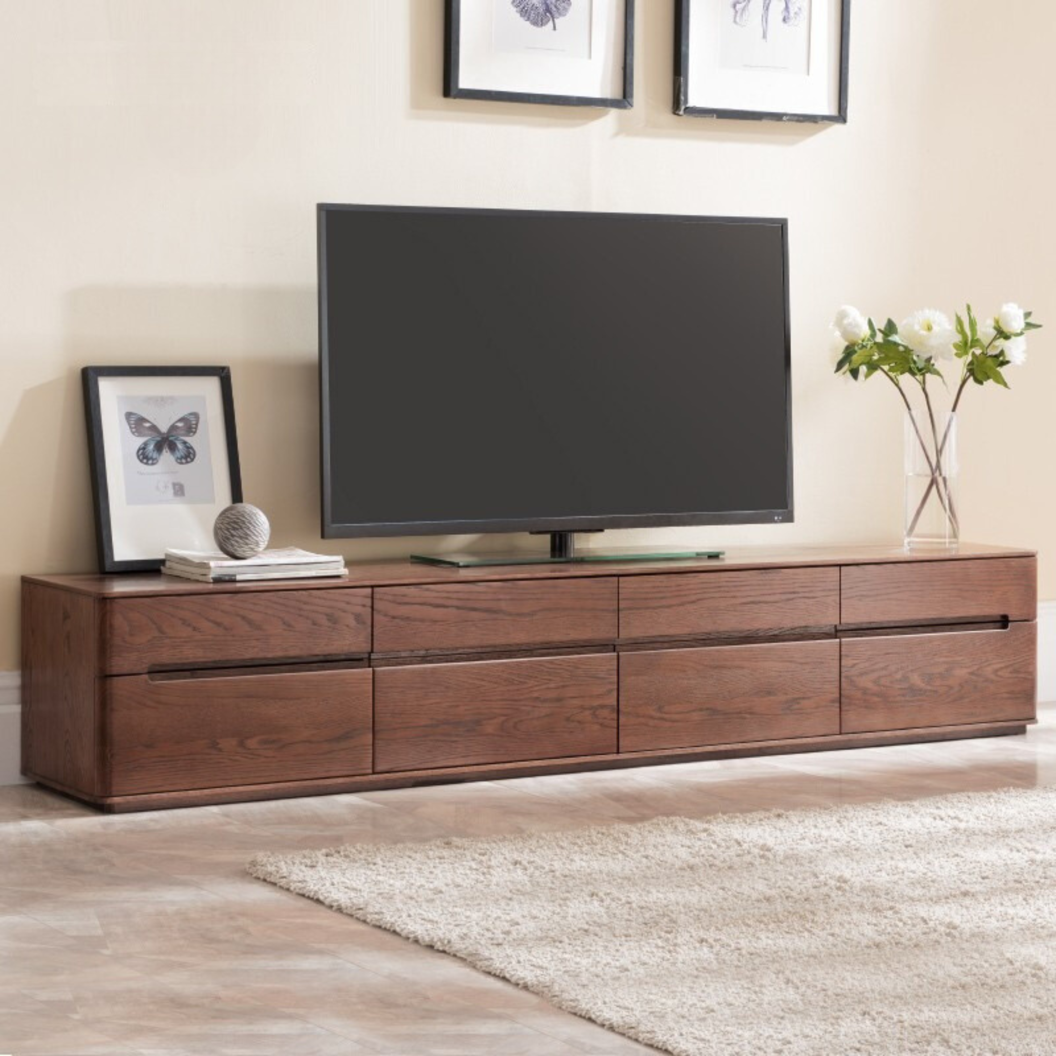 Oak Solid Wood TV Cabinet Modern minimalist Floor Cabinet