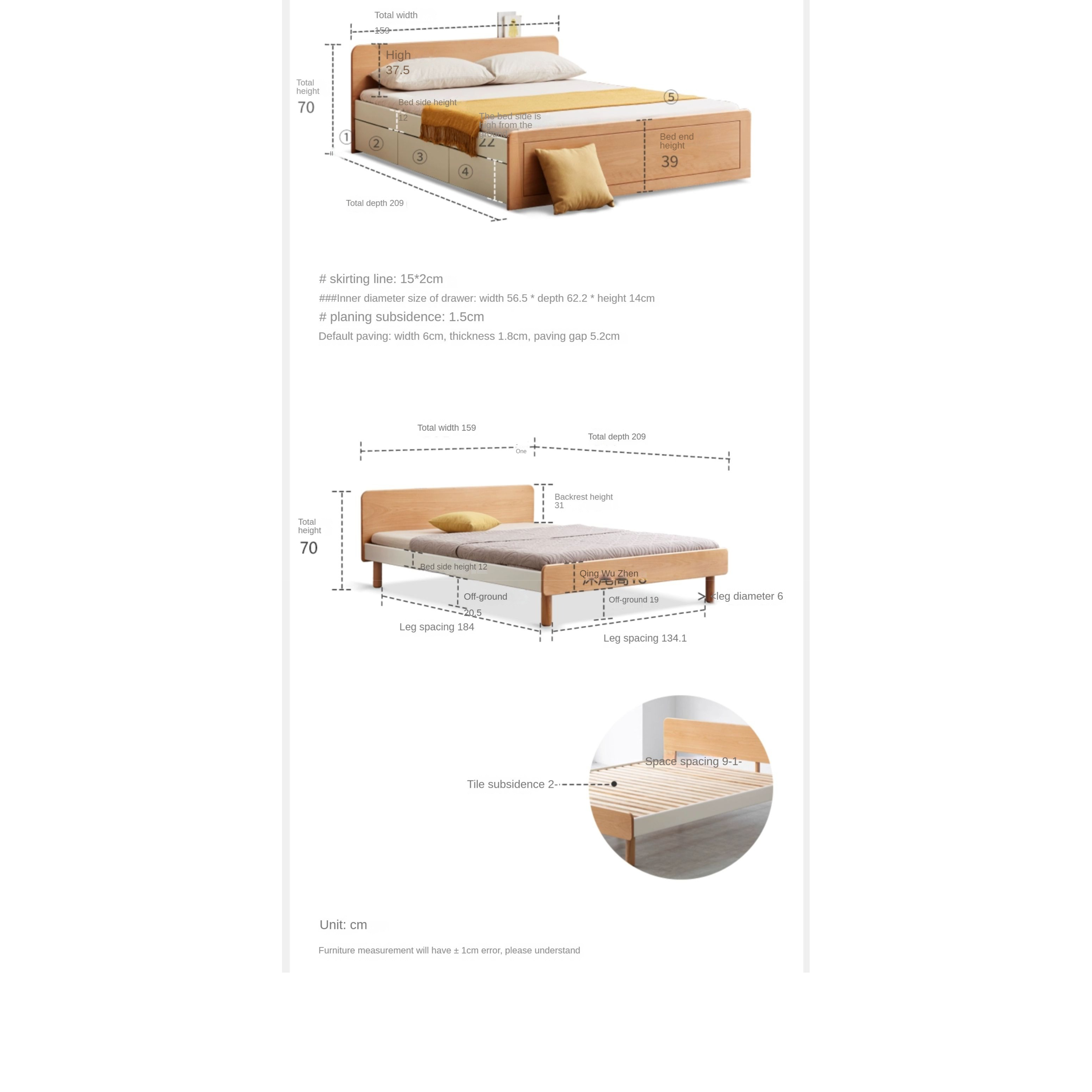 European Beech solid wood Drawer Storage Bed_)