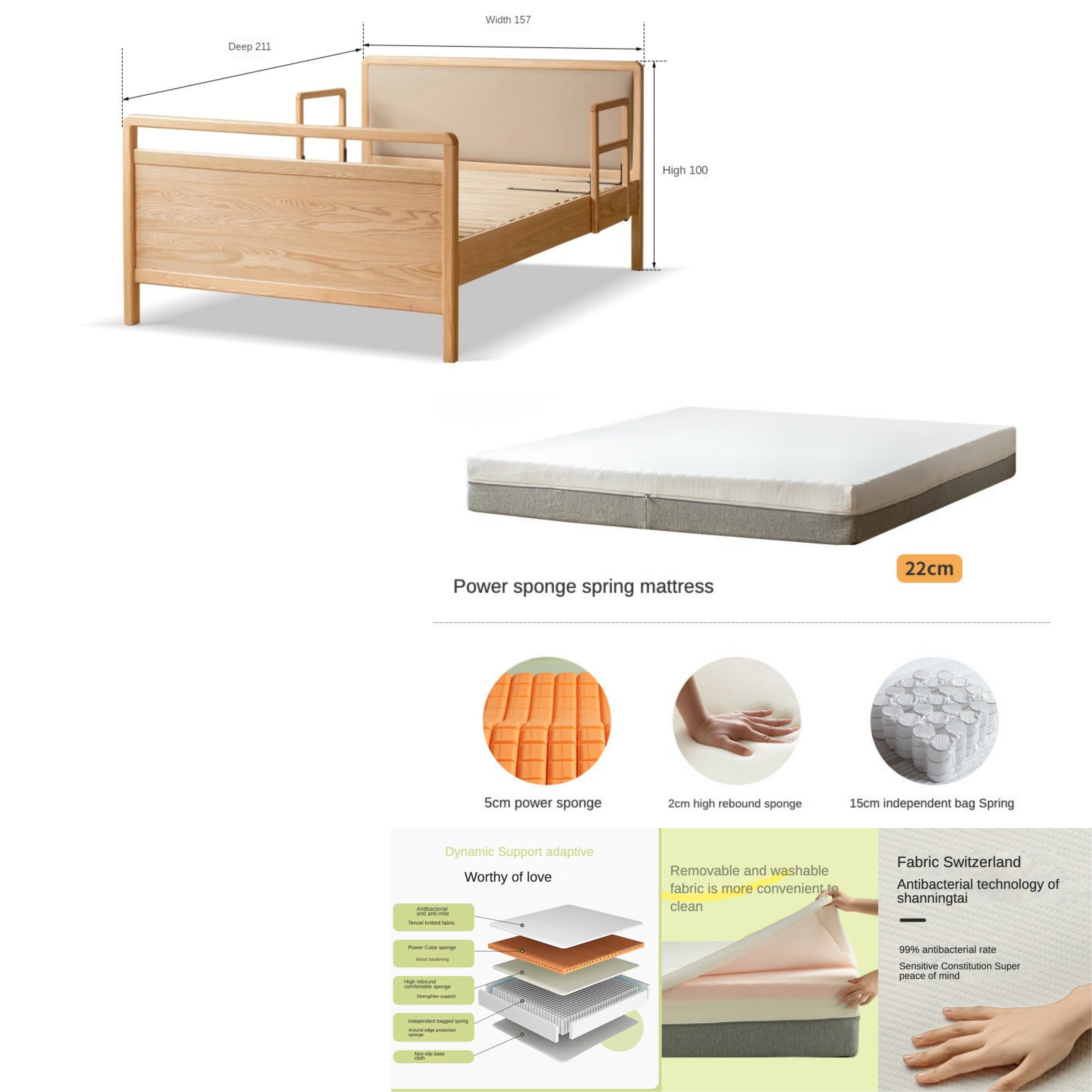 Oak Solid Wood Bed Elderly Bed Suitable for the Elderly High Bed_)