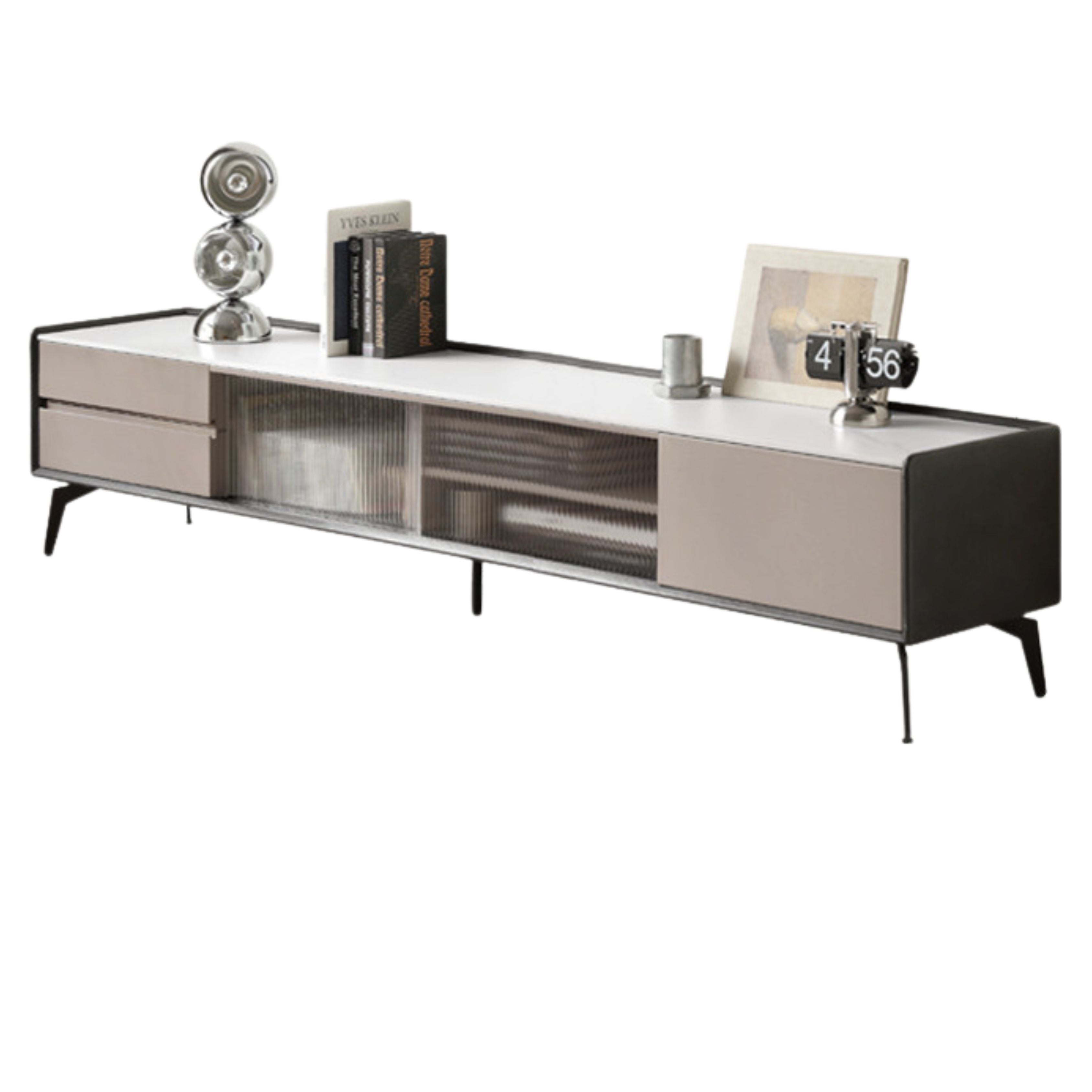 Poplar, Oak Solid Wood Light Luxury Rock Slab Double Drawer TV Cabinet