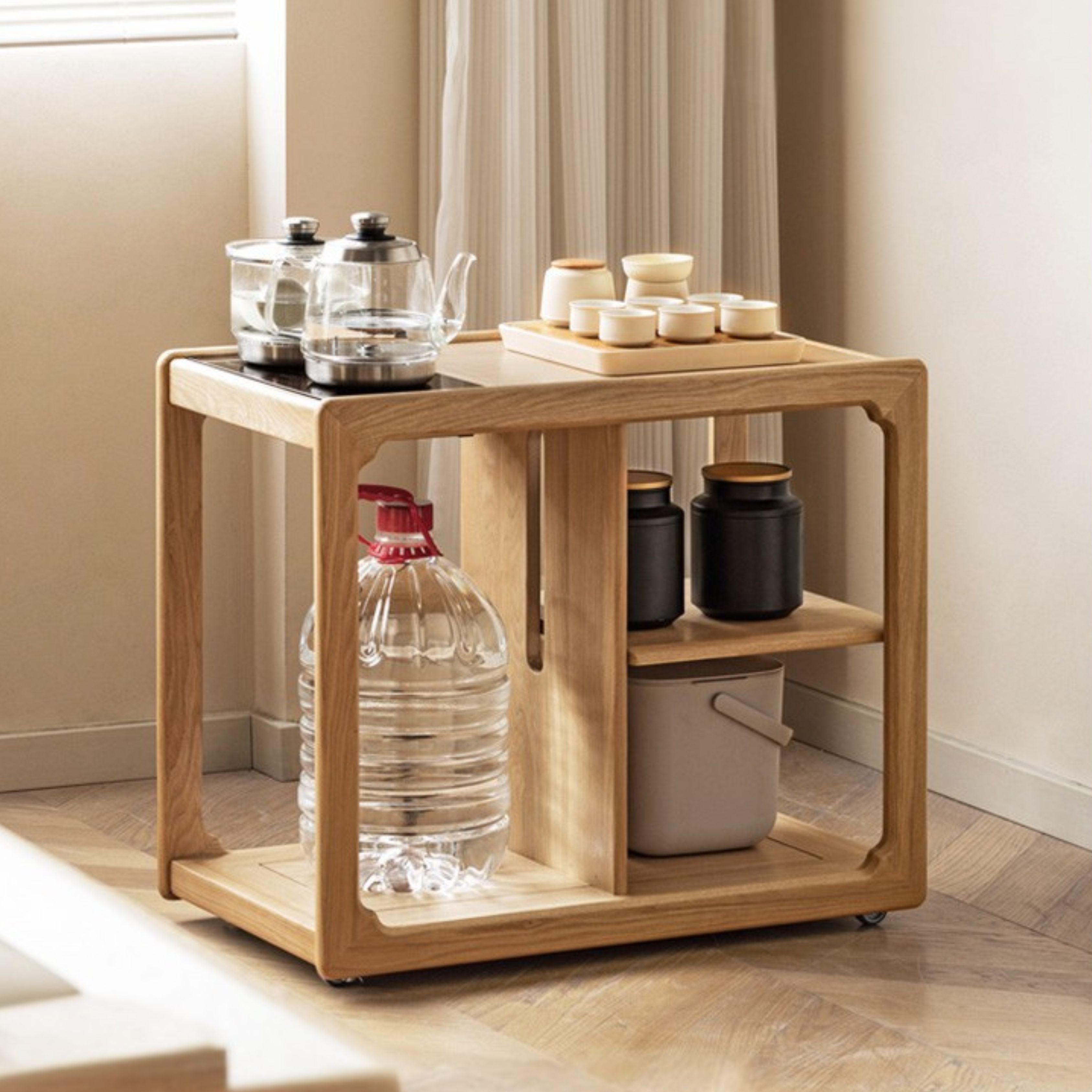 Oak Solid Wood Movable Kettle Integrated Tea Table