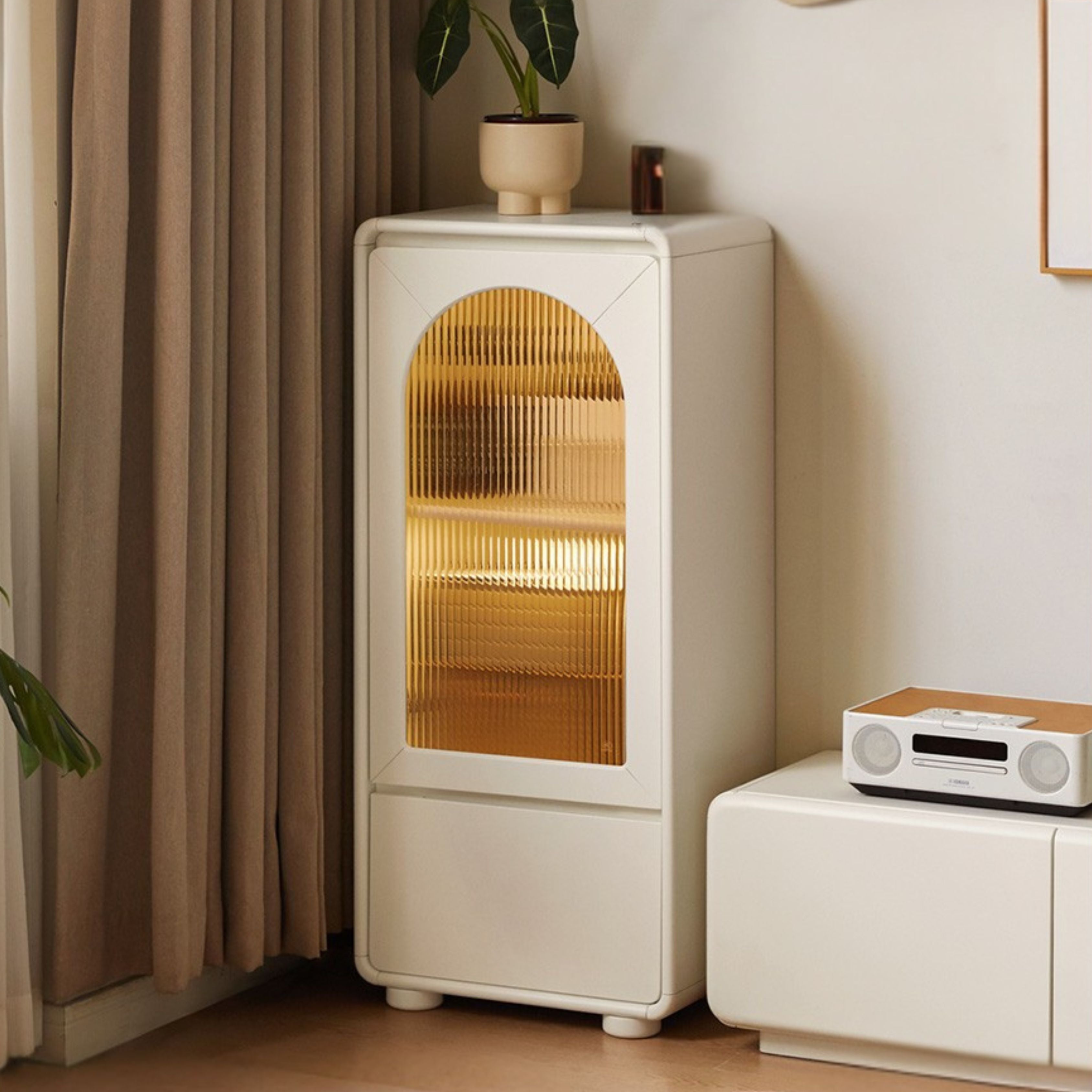 Poplar Solid Wood White Cream Style Floor Side Cabinet