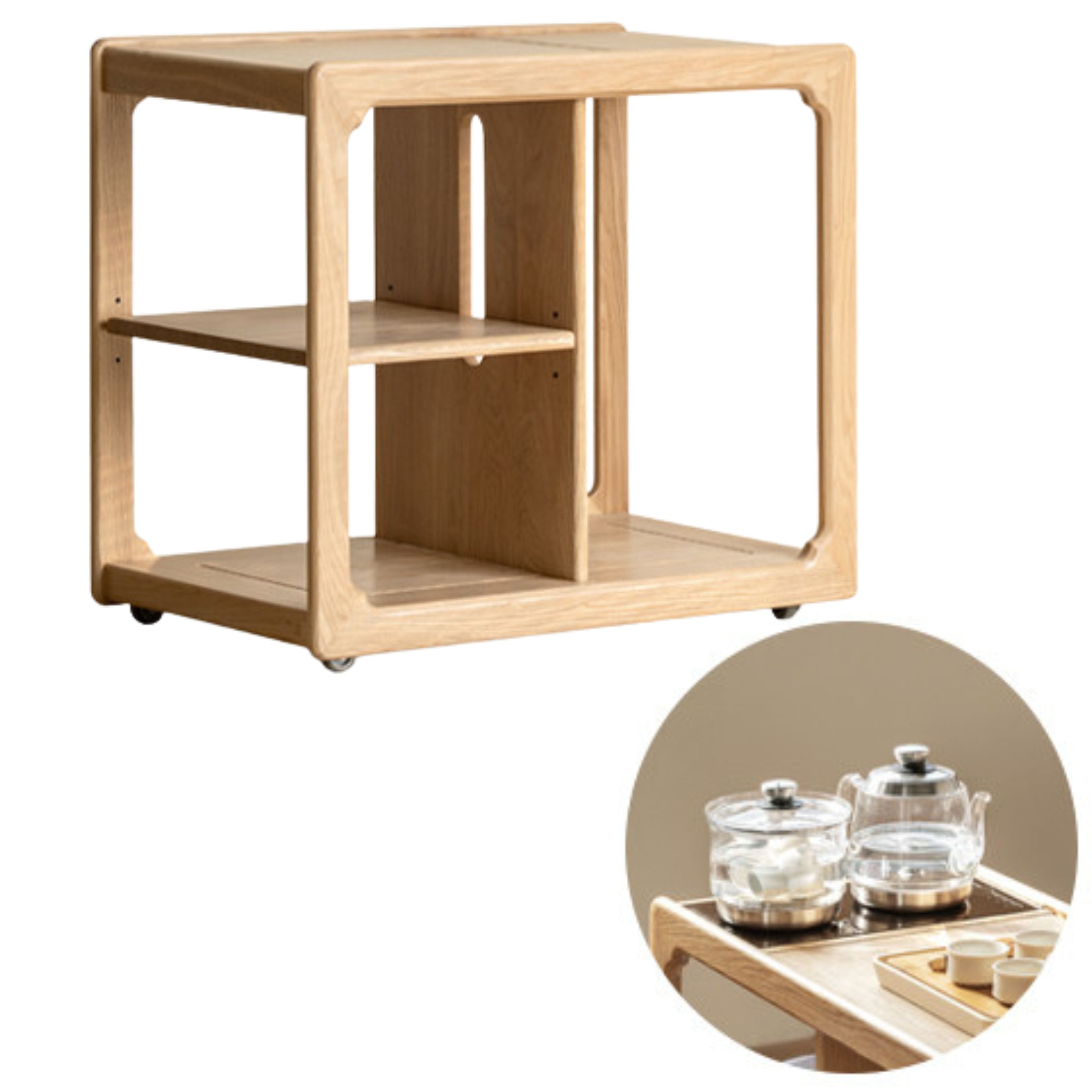 Oak Solid Wood Movable Kettle Integrated Tea Table