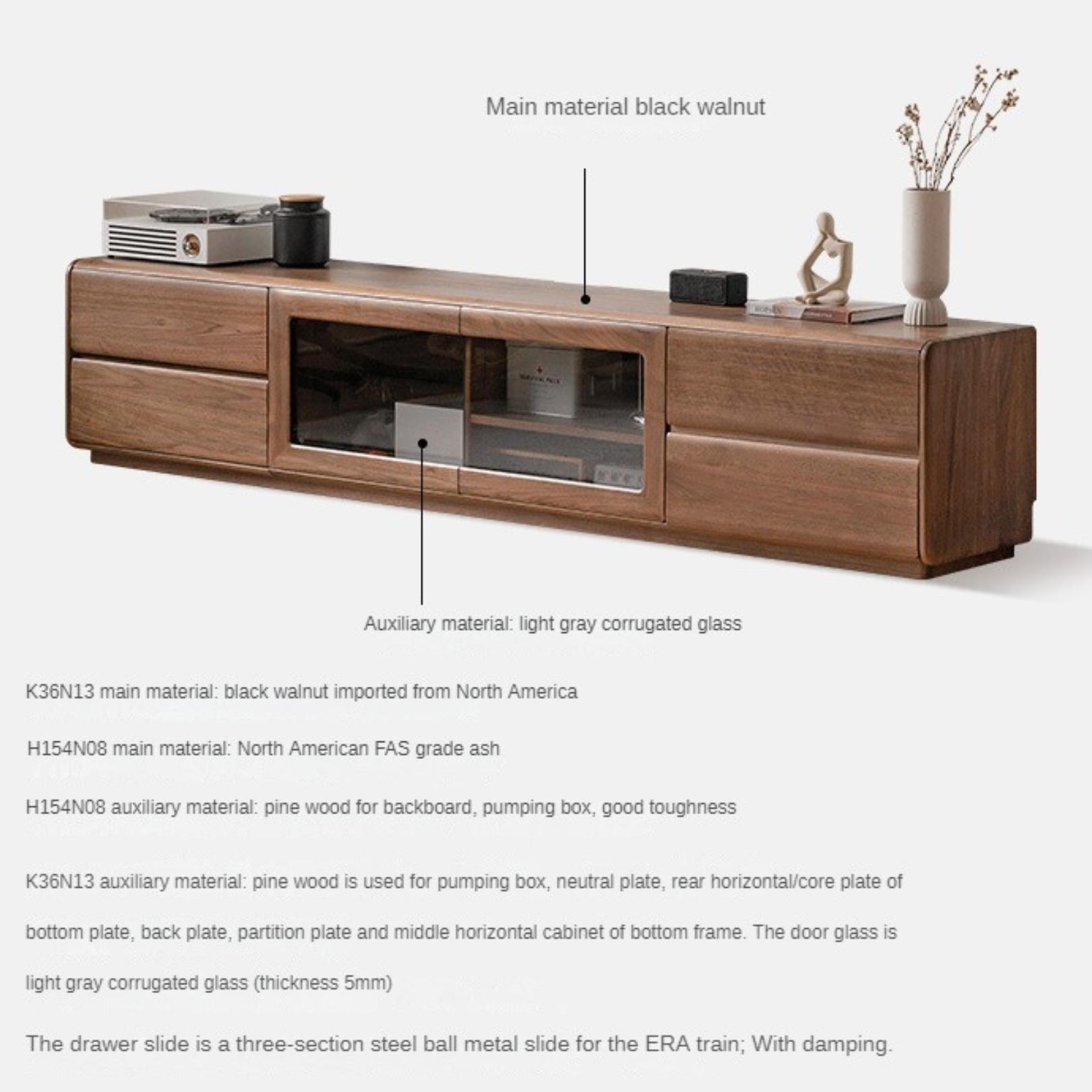 Black walnut, Ash solid wood floor TV cabinet