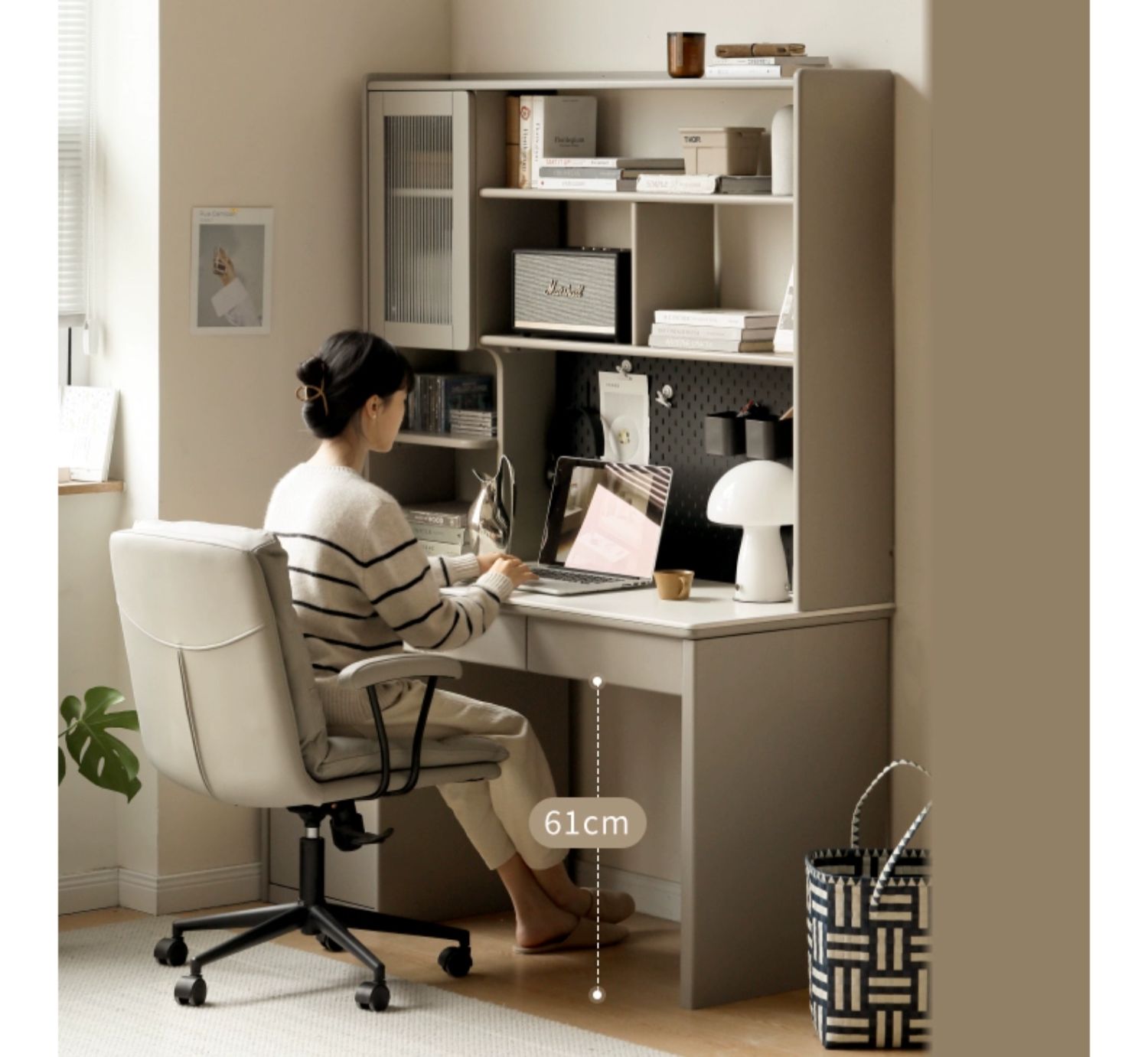 Poplar Solid wood Slate desk bookshelf integrated -