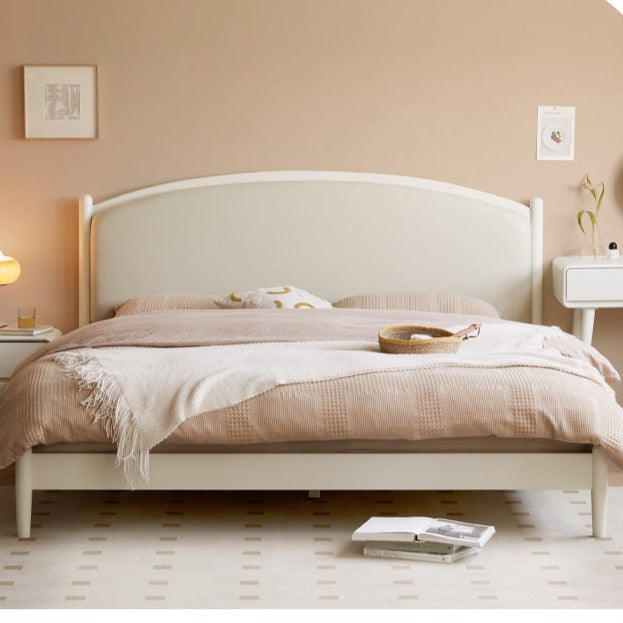 Solid Wood Bed Cream Style Small Unit Soft Package Bed Minimalist ...