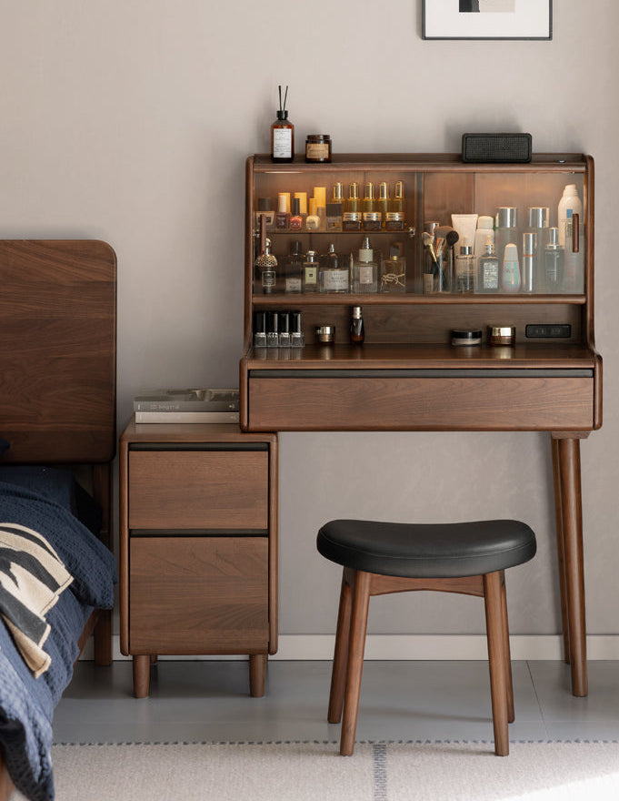 Black Walnut, Sandalwood Solid Wood Light Luxury Multifunctional Dressing Table