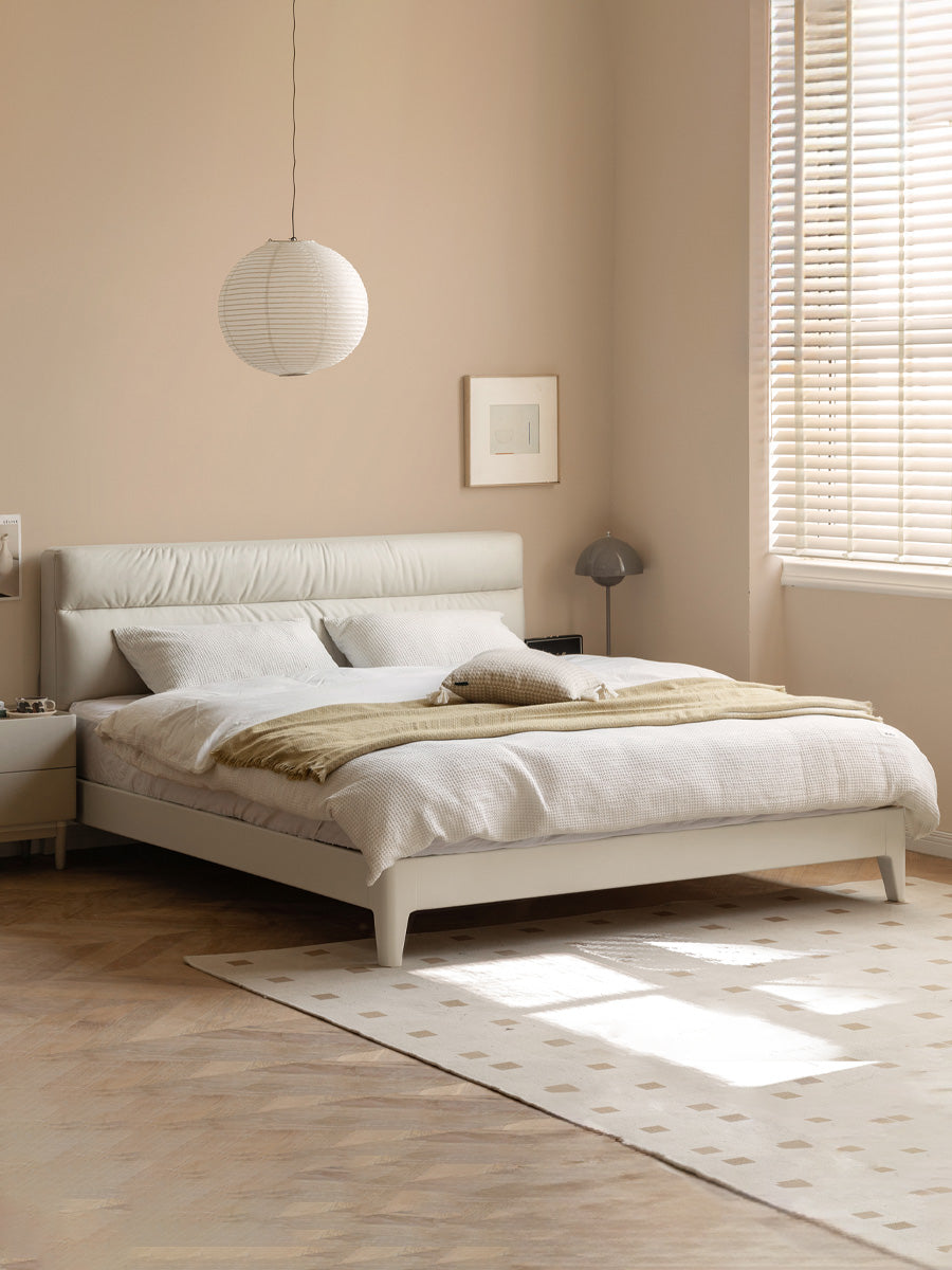 Poplar Solid Wood Technology Fabric Bed Cream Style<