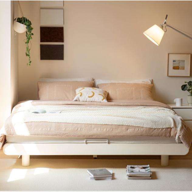 Poplar solid wood cream style Platform Bed<