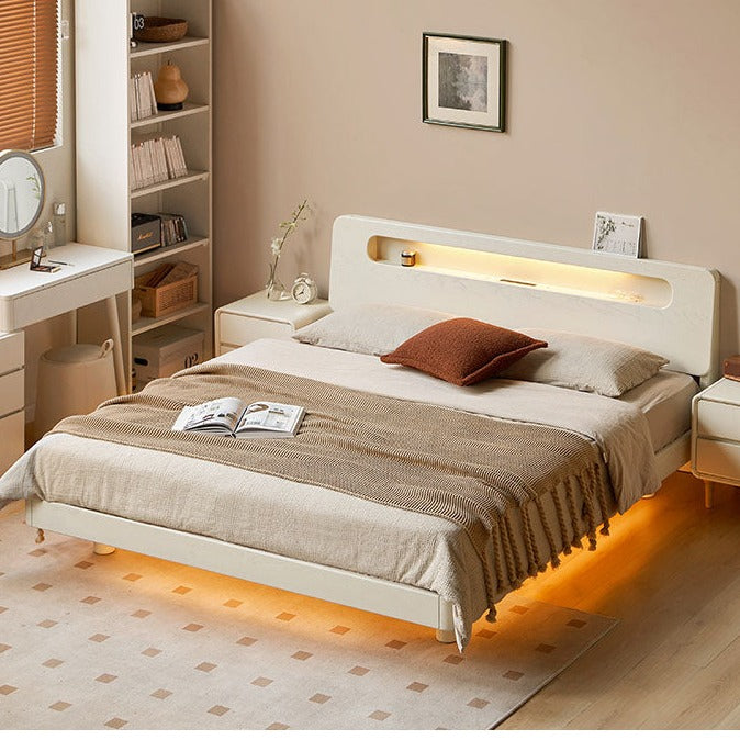 Oak Solid Wood Bed Cream Suspension Bed Luminous_)
