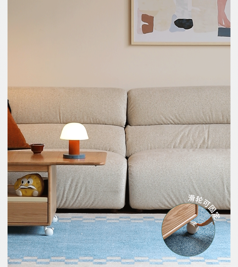 Oak Solid Wood Coffee Table with Foldable Design and Movable Base