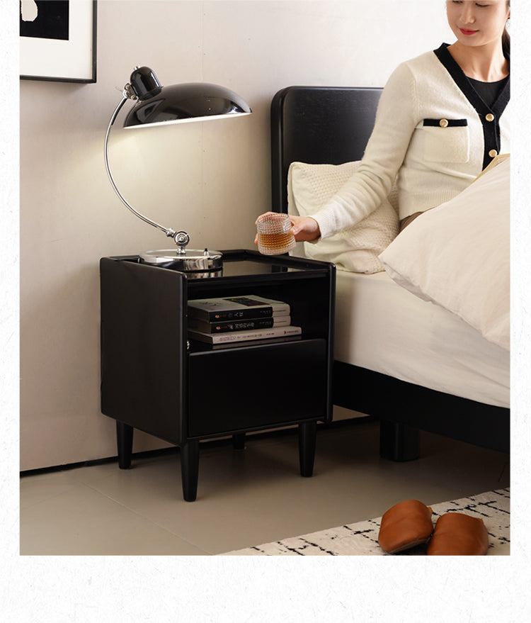 Rubber Solid Wood Modern Black Nightstand