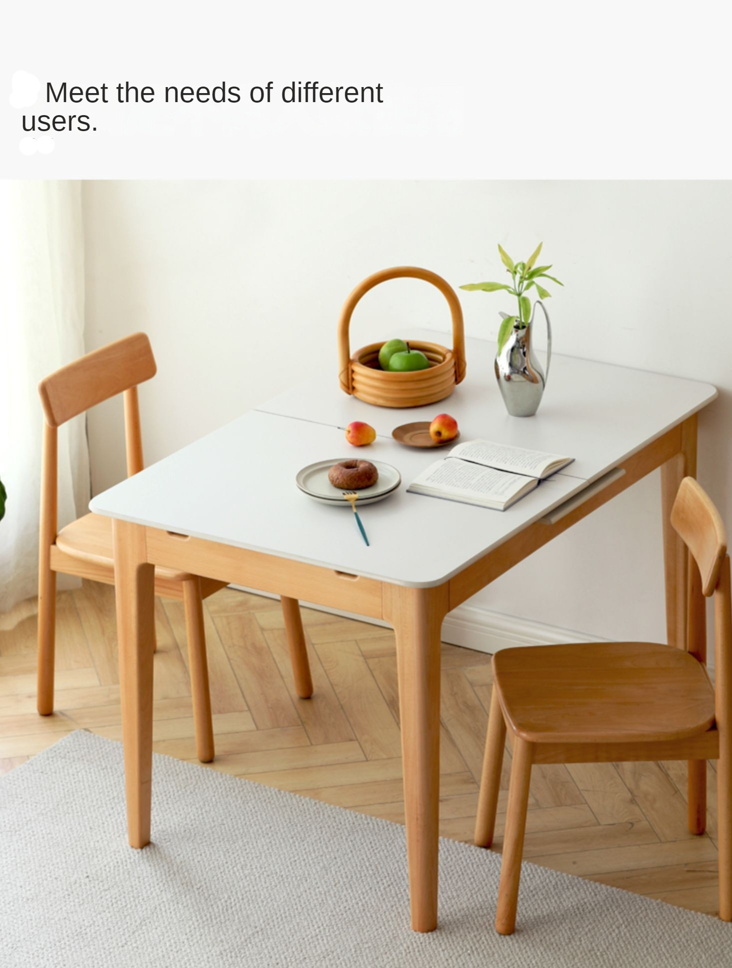 Beech solid wood Rock Plate Folding Dining Table ,