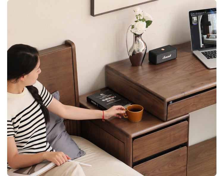 Black walnut solid wood integrated desk with drawer