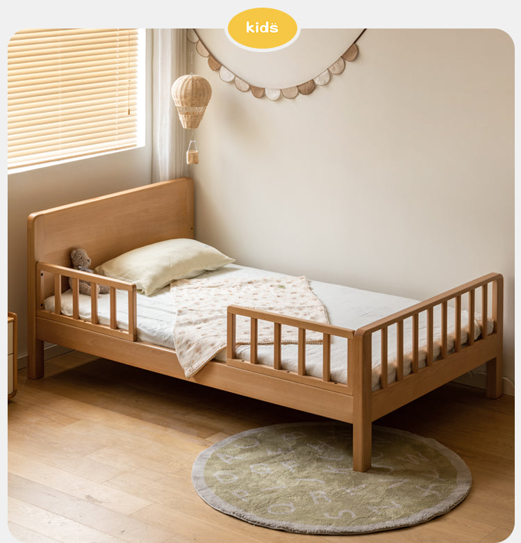 Beech Solid Wood Children's Bed for Boys and Girls Spliced Bed with Guardrail_)