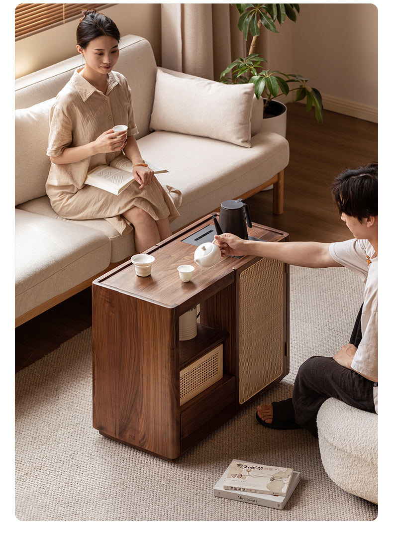 Black Walnut, Oak, Ash Solid Wood Mobile Tea Cabinet