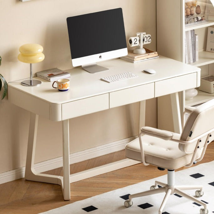 Solid wood white cream style office desk "