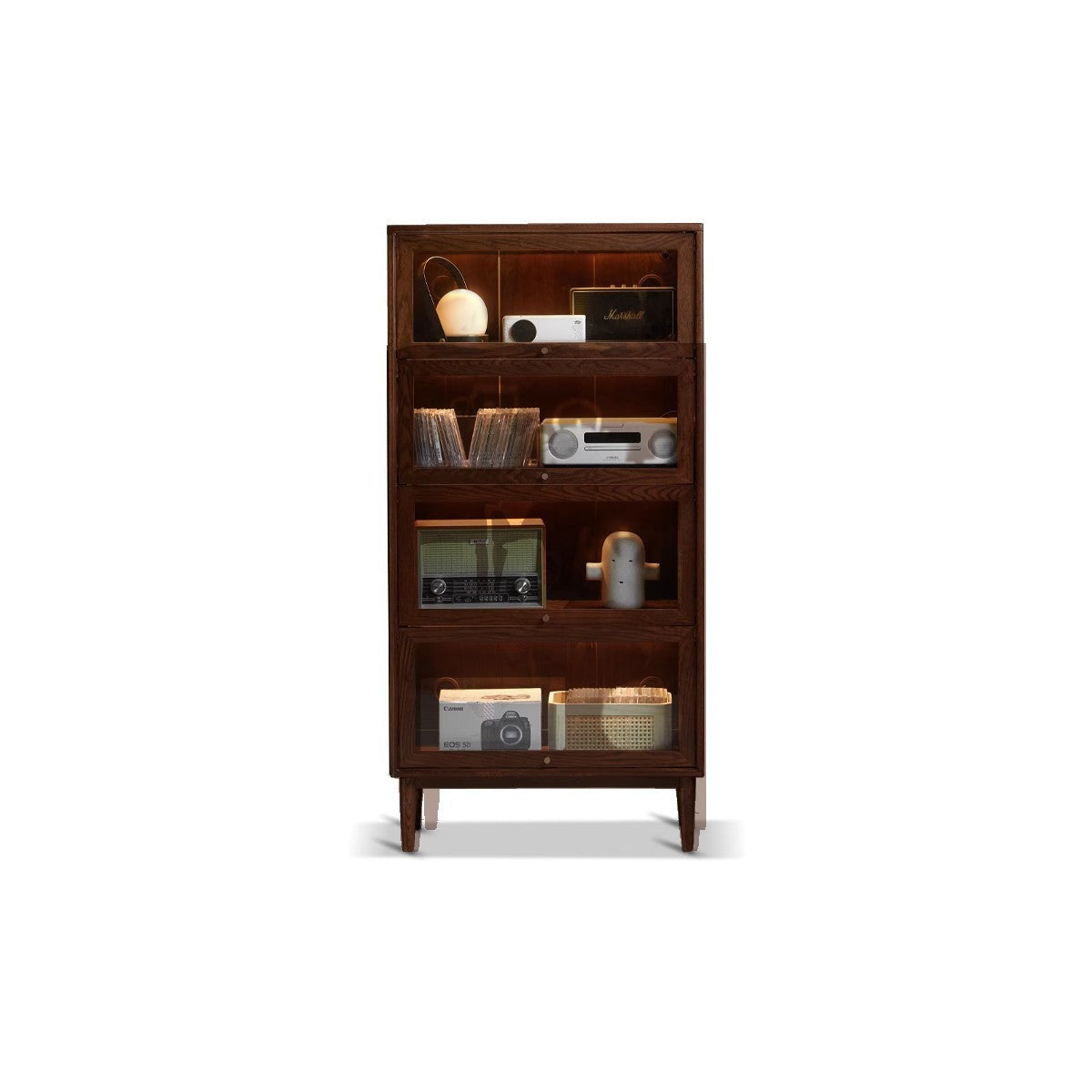 Multi-layer flip door side cabinet, bookcase oak solid wood"