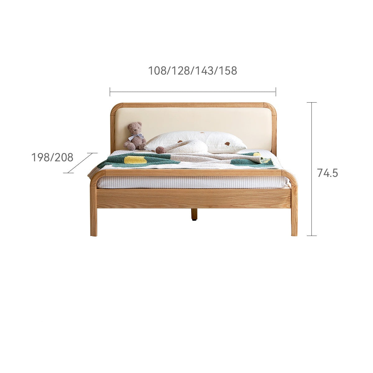 Oak solid wood children's bed with organic leather")