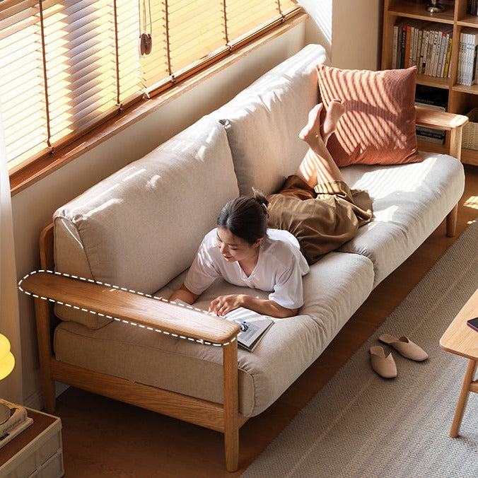 Oak Solid Wood Down Fabric Sofa-