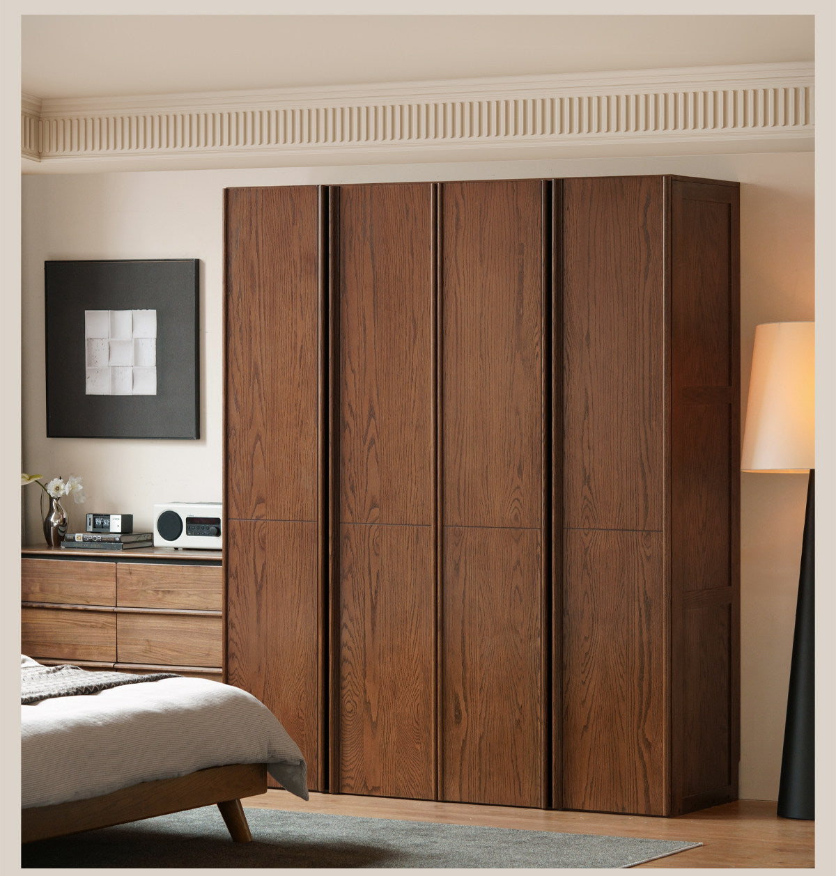 Oak Solid Wood Wardrobe with Italian Light Luxury Style and Double Doors