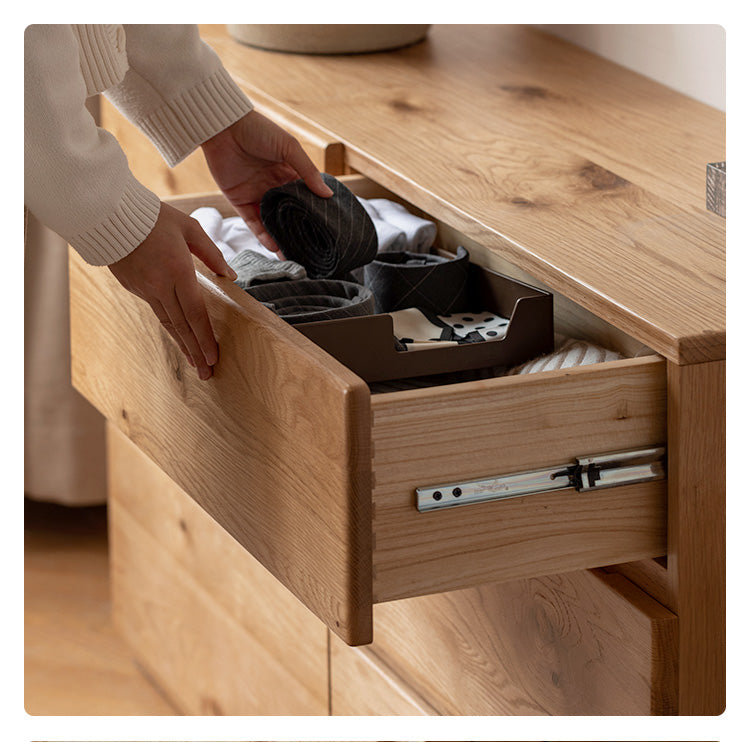 White Oak solid wood wabi-sabi style six-drawer cabinet