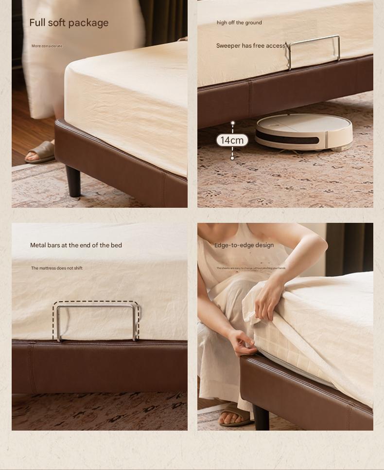 Genuine Leather Art Deco Tufted Platform Bed