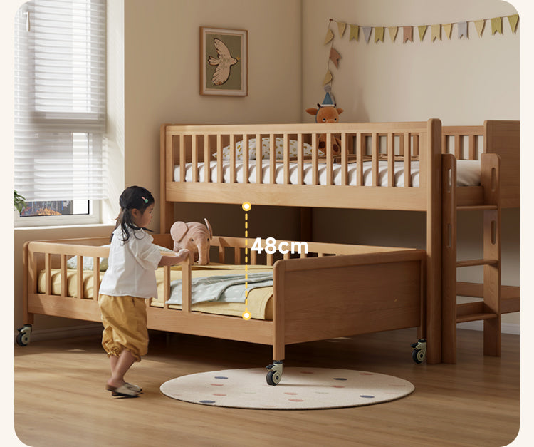 Beech Solid Wood Mother and Child Trolley Bunk Bed