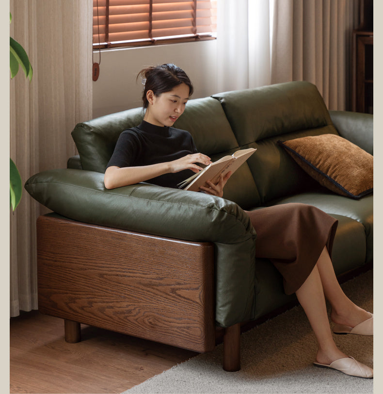 Black Walnut, Oak Solid Wood Sofa Genuine Leather, fabrics