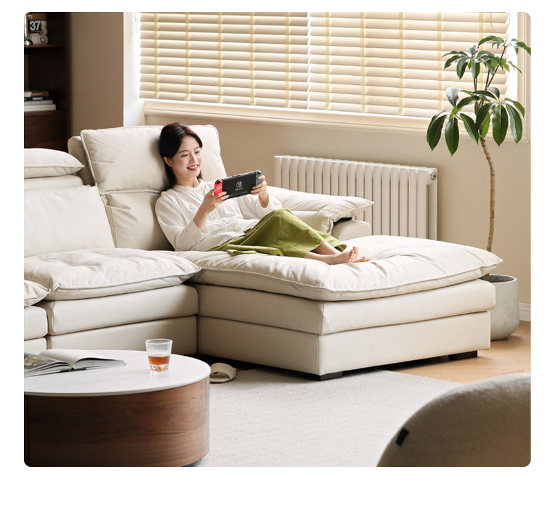 Technology Fabric down Sofa high backrest Cream Style)