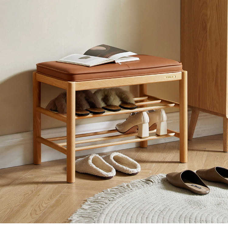 Beech Solid Wood Nordic Soft Cushion Shoe Changing Stool