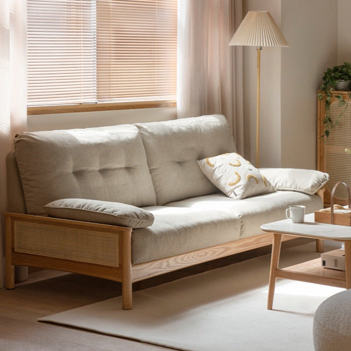 Oak solid wood rattan fabric sofa +