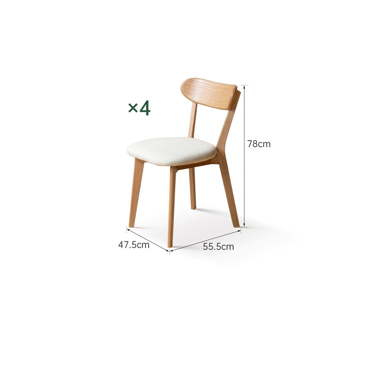 Oak, Cherry wood curved backrest dining chair_