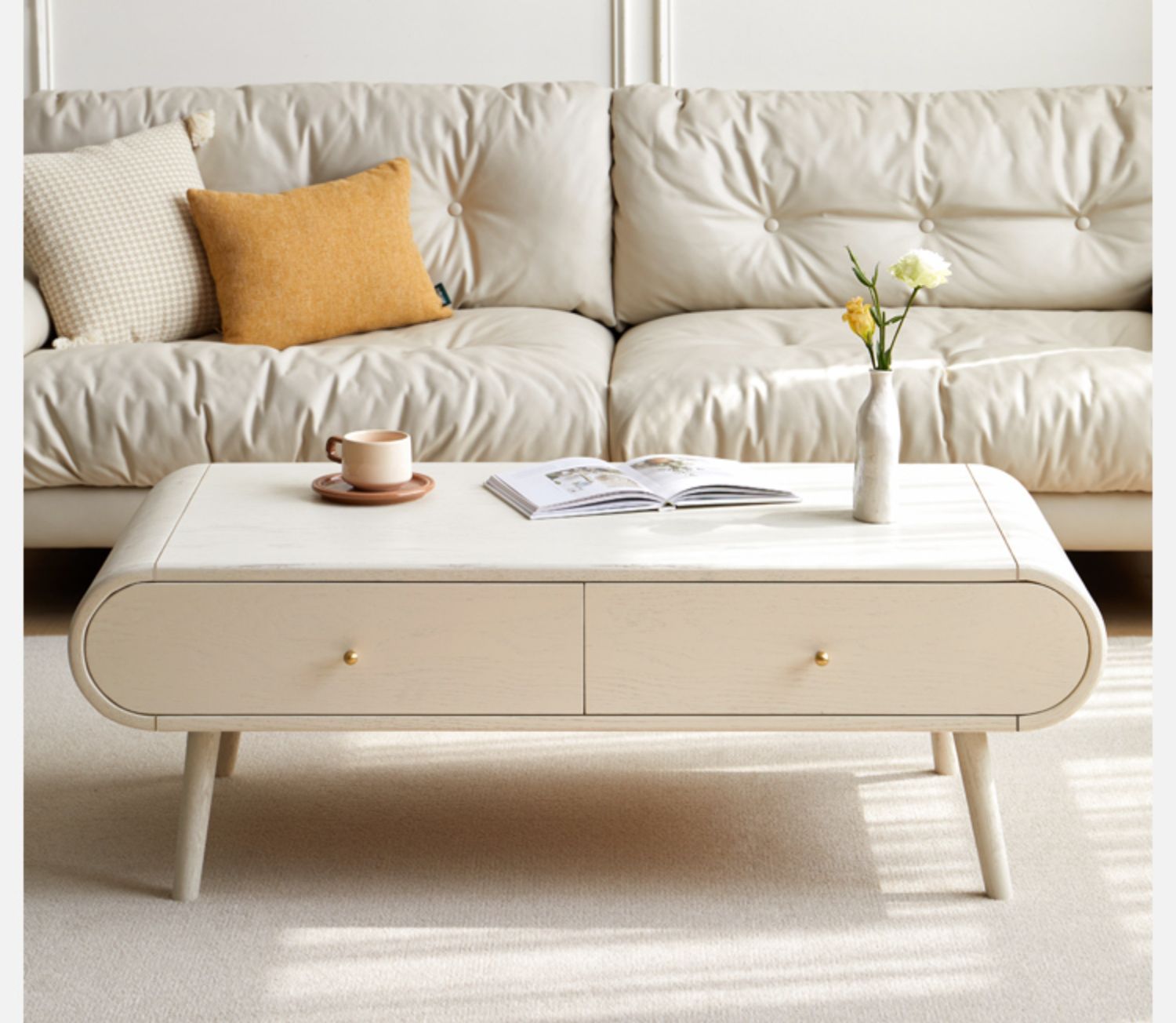 Oak solid wood white high-leg coffee table