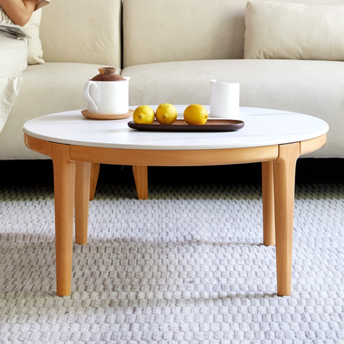 Beech Solid Wood Coffee Table Slate Side Table Combination