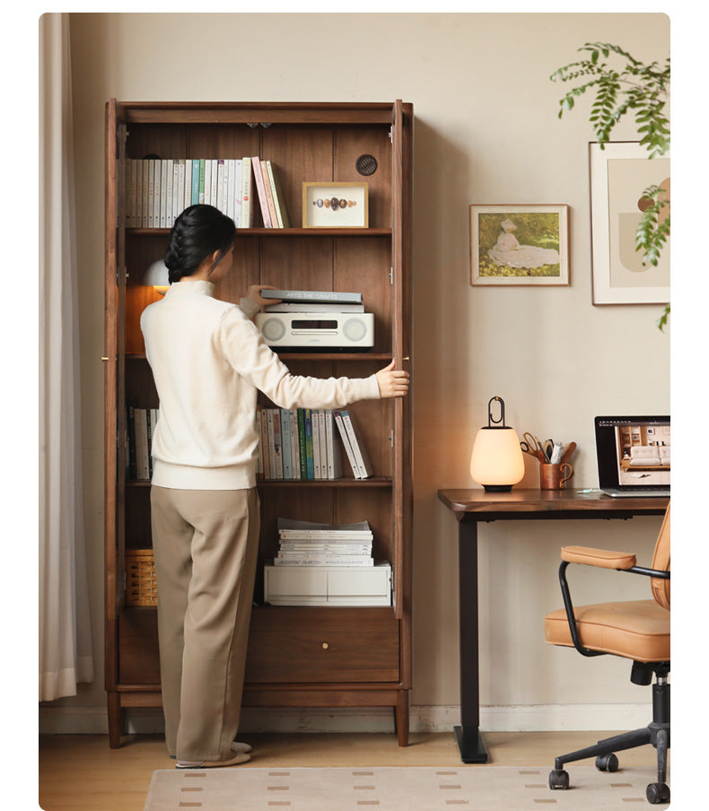 Black Walnut solid wood bookcase with glass door<