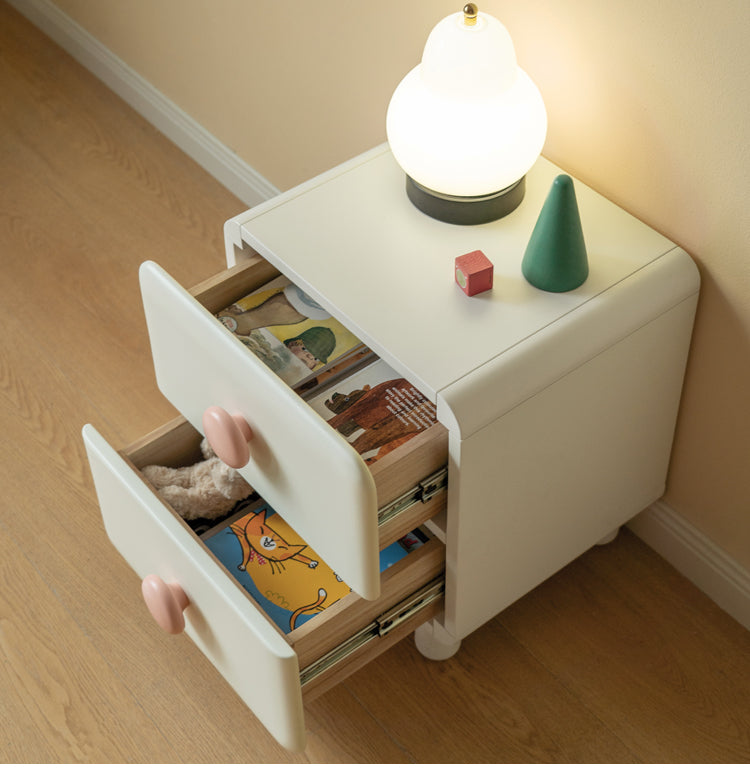 Rubber Solid Wood Cream Style Locker Children's Nightstand