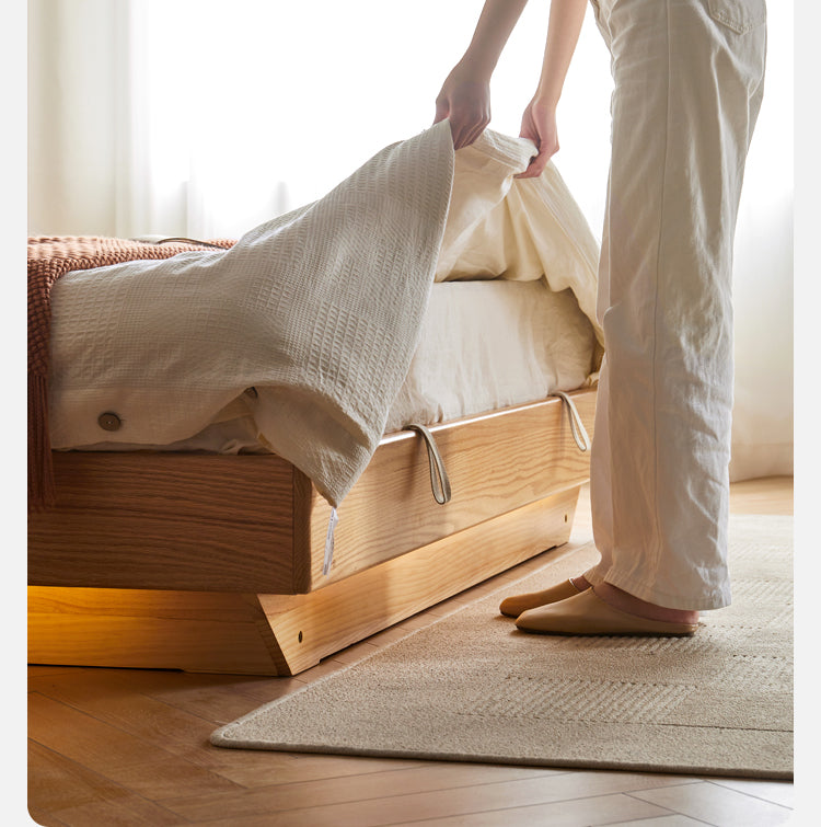 Oak solid wood platform bed, headboard-free bed suspension bed<