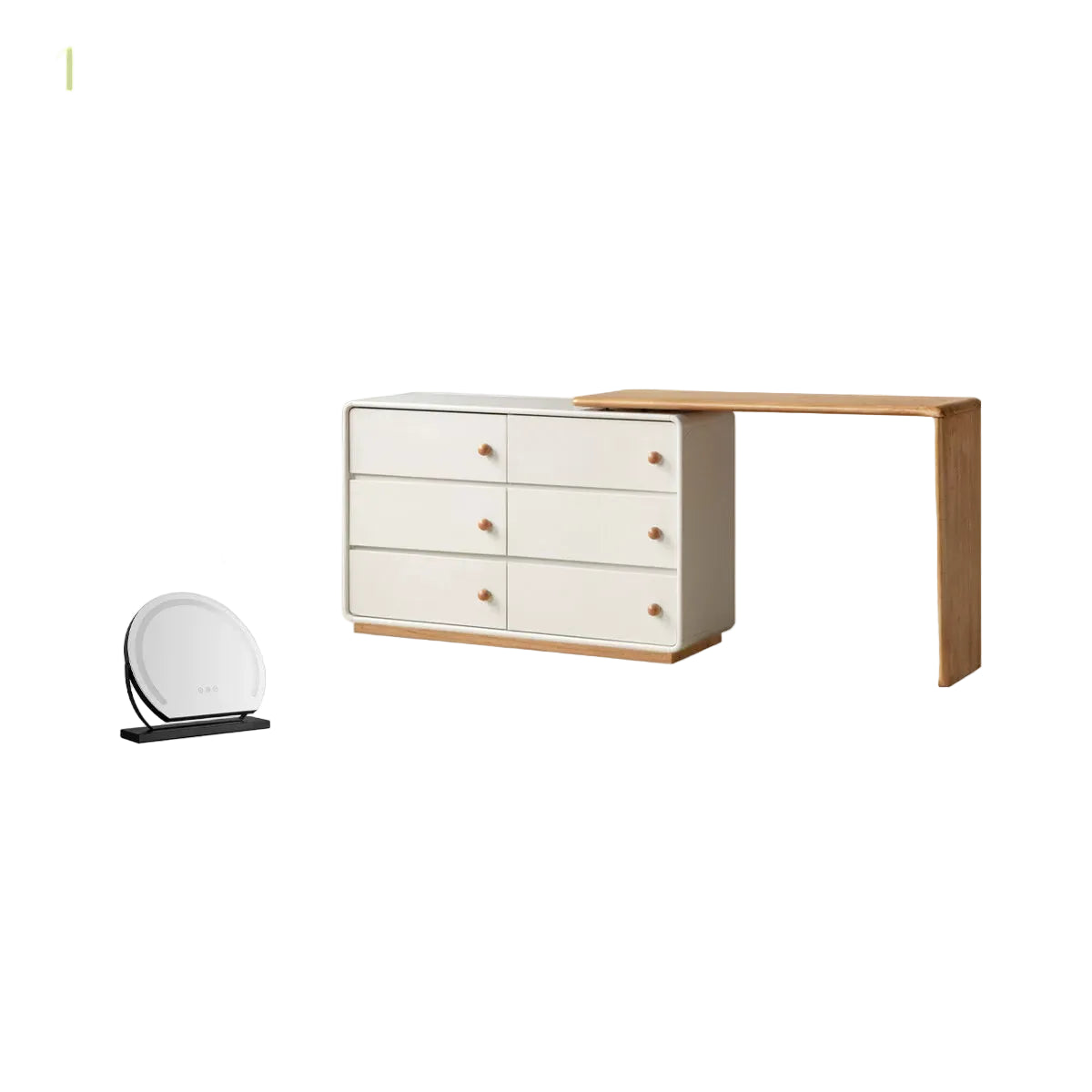 Solid Rubberwood Dresser with Attached Vanity Desk Extension