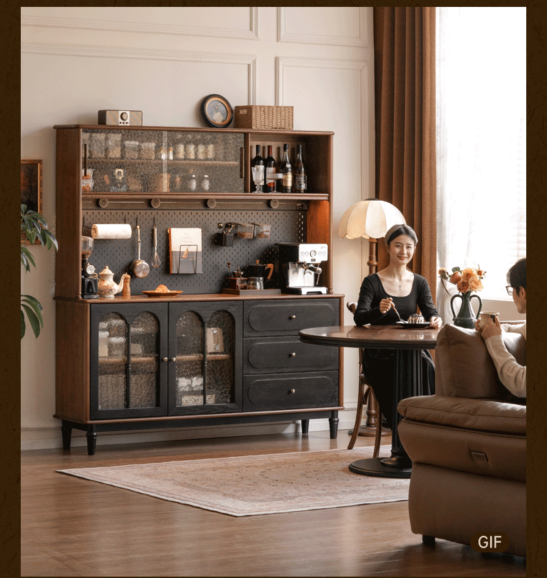 Ash Solid Wood Sideboard with American Retro Style and Storage Cabinet