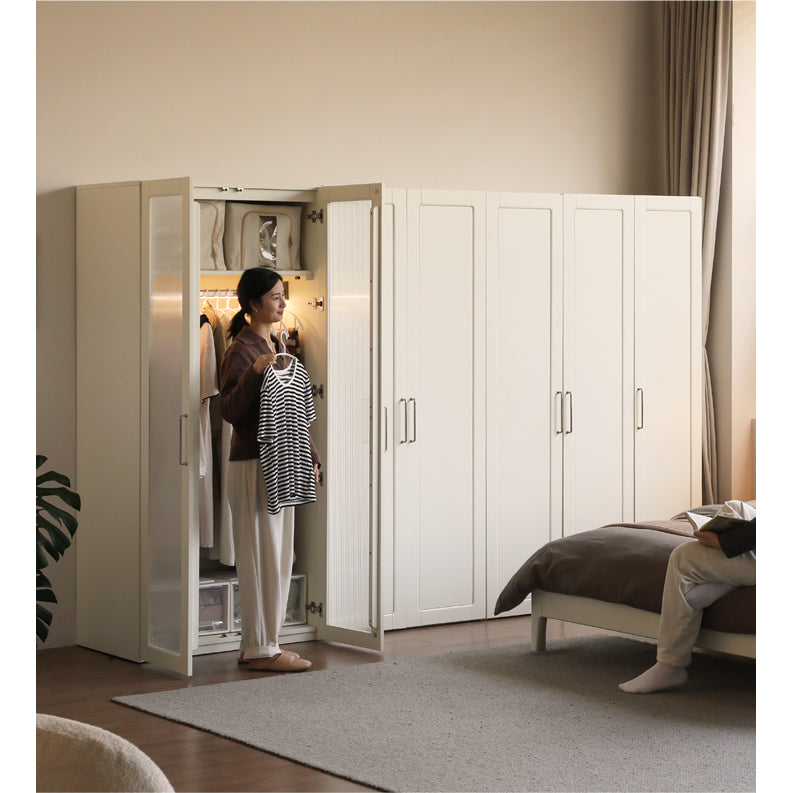 Poplar Solid Wood Modern Lighted Locker White Cream Style Wardrobe