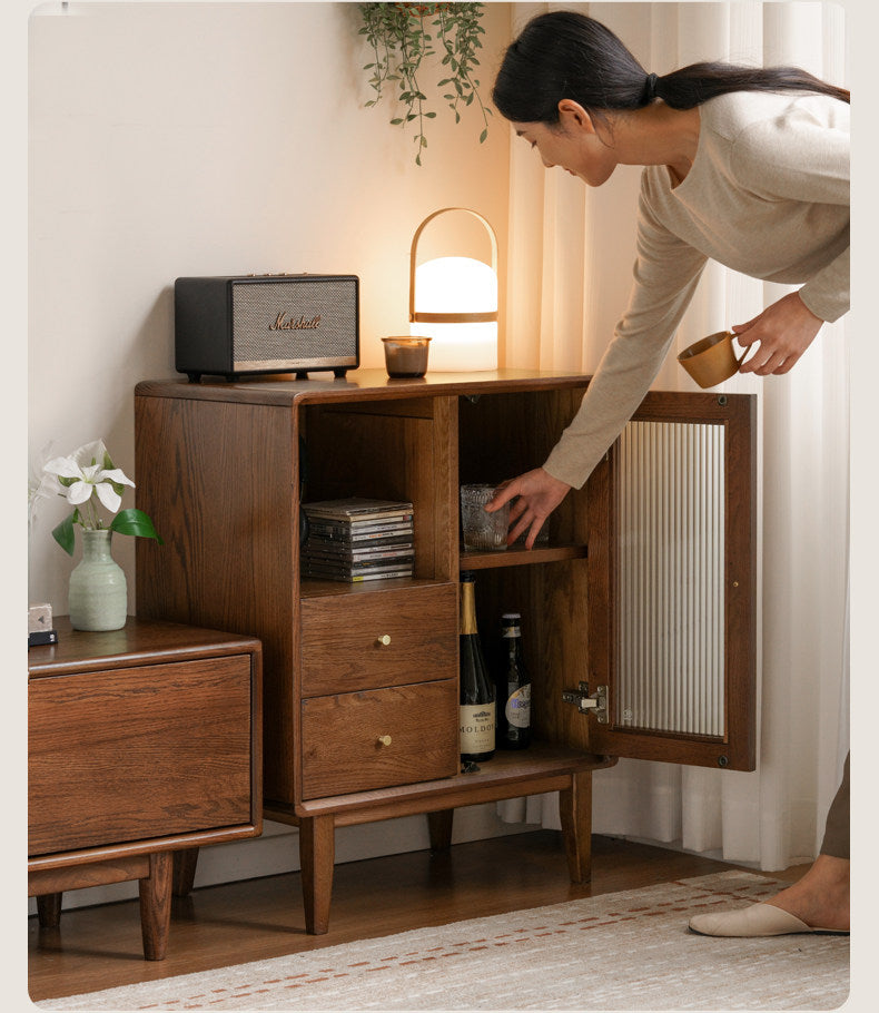 Oak Solid Wood, Solid Rubberwood Side Cabinet.