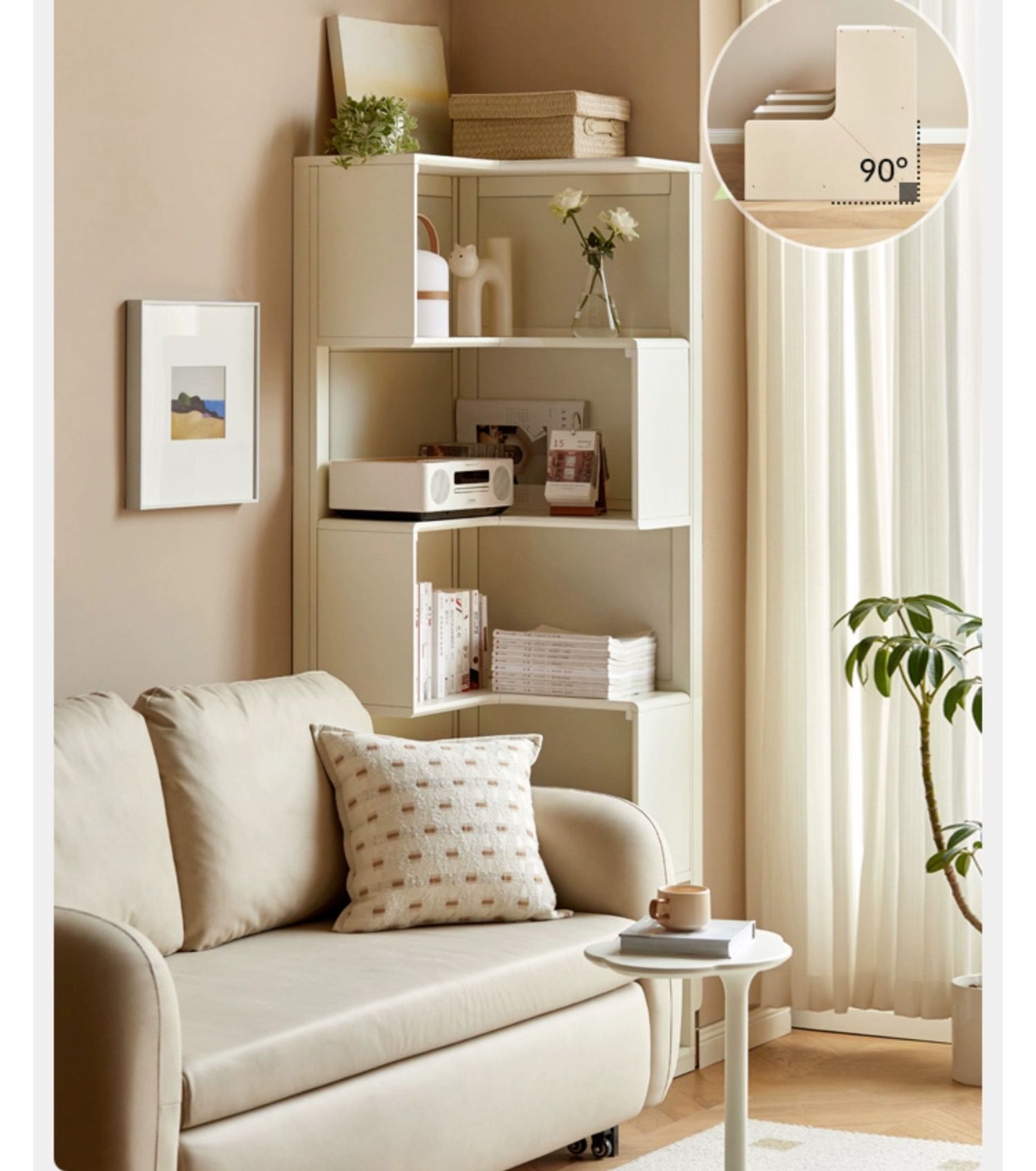 Poplar solid wood corner French cream style bookshelf