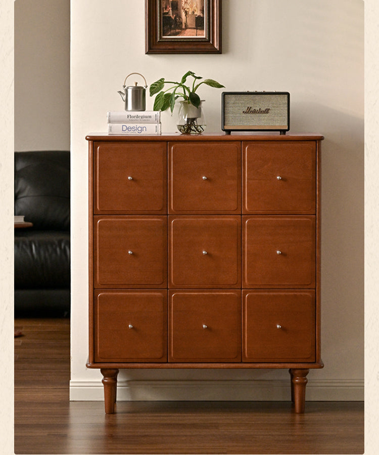 Poplar Solid Wood Cabinet French Retro Nine Drawers Cabinet